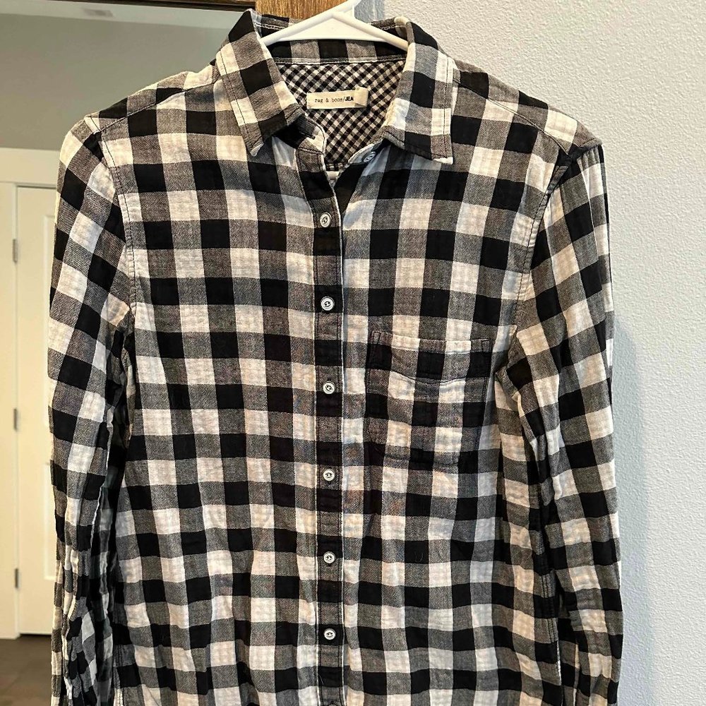 Rag & Bone "Jean" Black and White Checkered Button up Shirt, Size S